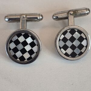 Burberry Vintage Mother Of Pearl And Onyx Toggle Sterling Silver Cufflinks